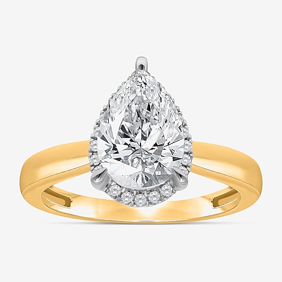 (I / I1) Womens 2 1/7 Ct. T.W. Lab Grown White Diamond 14K Gold Pear Halo Engagement Ring