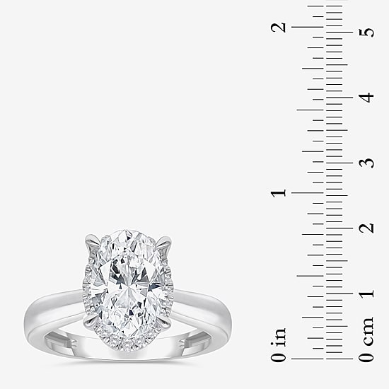 (I / I1) Womens 3 1/7 Ct. T.W. Lab Grown White Diamond 14K Gold Oval Halo Engagement Ring
