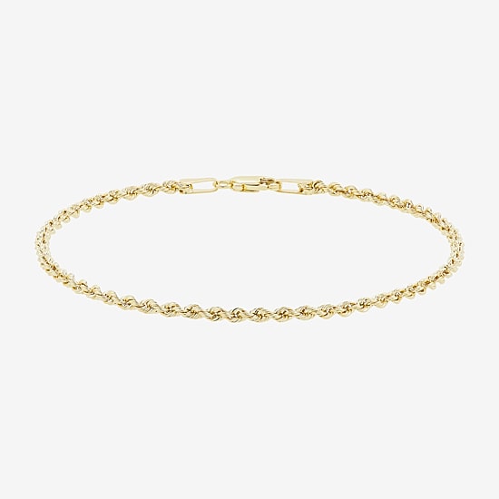 Womens 10K Gold 7.5 Inch Hollow Rope Chain Bracelet