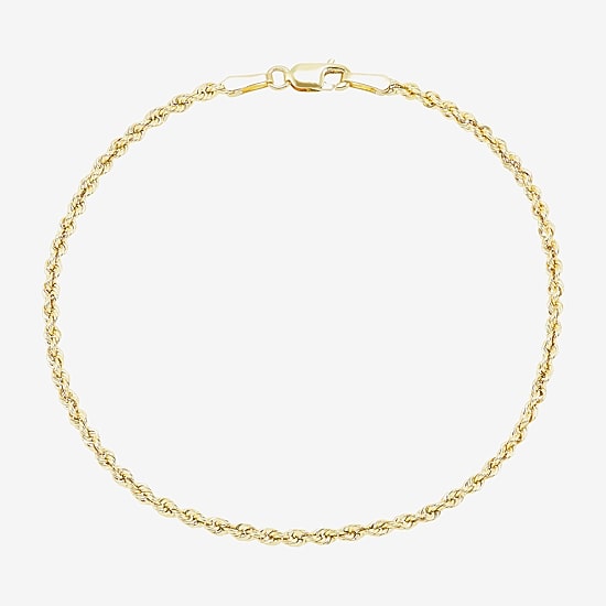 Womens 10K Gold 7.5 Inch Hollow Rope Chain Bracelet