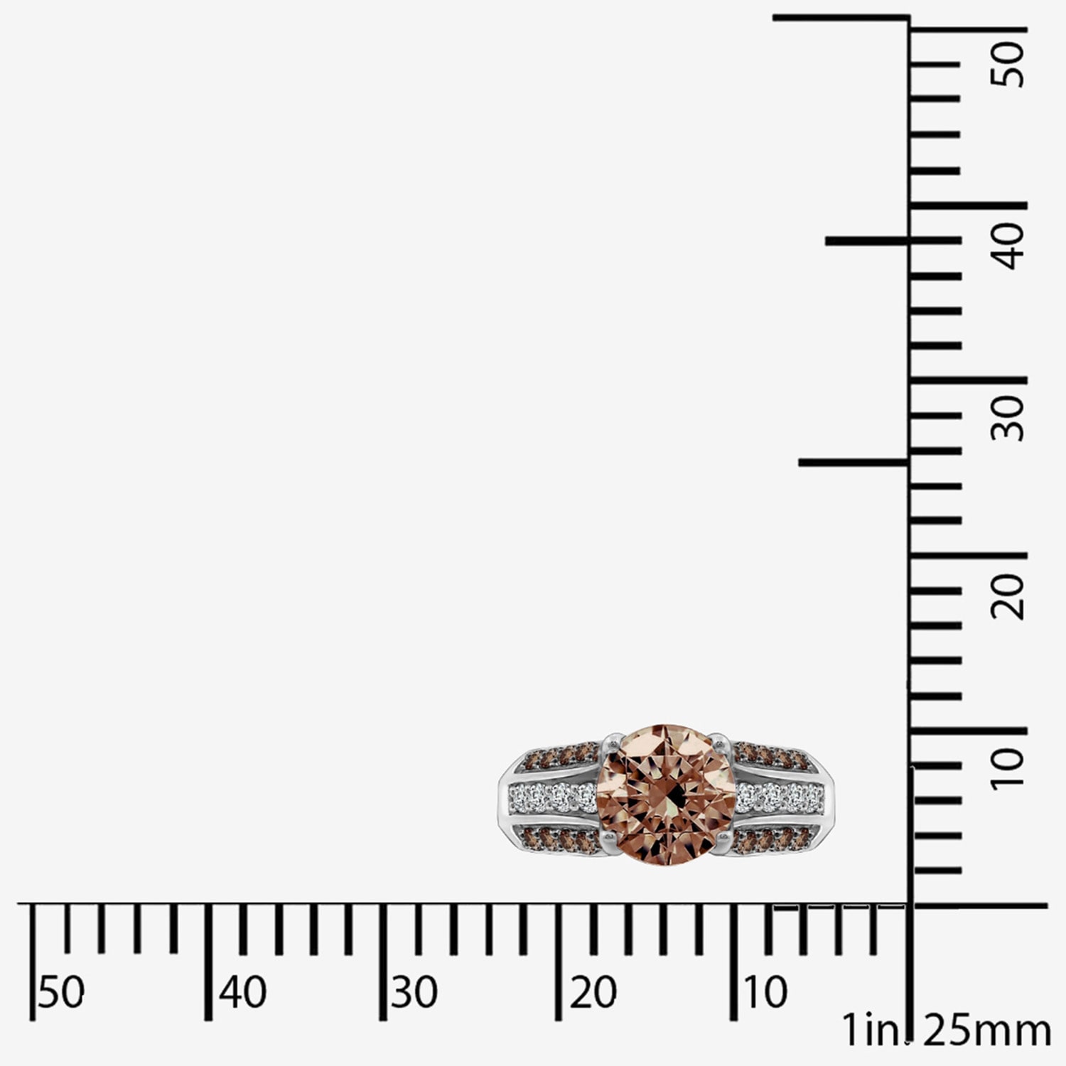 Diamonart Womens Brown Cubic Zirconia Sterling Silver Side Stone Engagement Ring