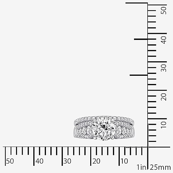 Diamonart Womens Cubic Zirconia Sterling Silver Side Stone Bridal Set