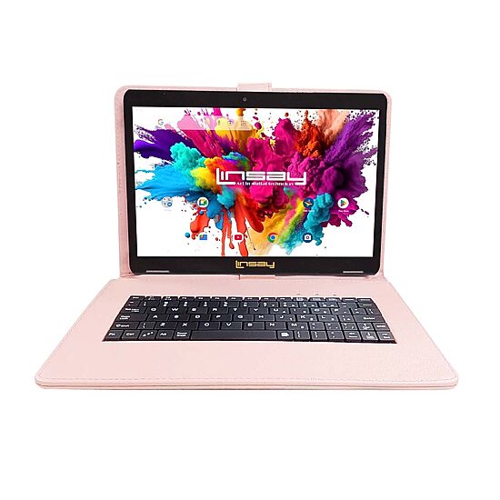 LINSAY® 10.1 Octa Core 128Gb Android 15 Tablet Pea Keyboard