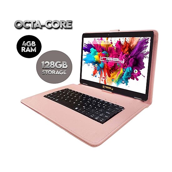 LINSAY® 10.1 Octa Core 128Gb Android 15 Tablet Pea Keyboard