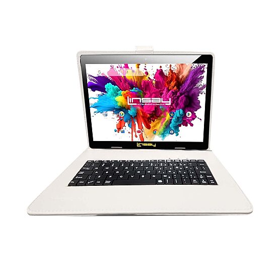 LINSAY® 10.1 Octa Core 128Gb Android 15 Tablet White Keyboard
