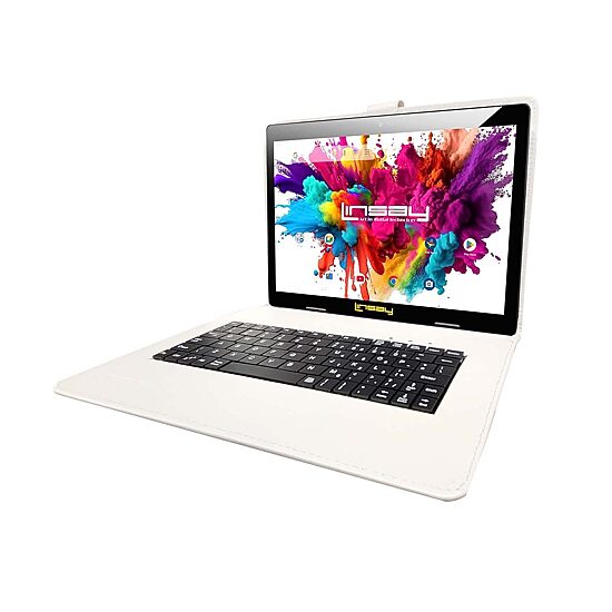 LINSAY® 10.1 Octa Core 128Gb Android 15 Tablet White Keyboard
