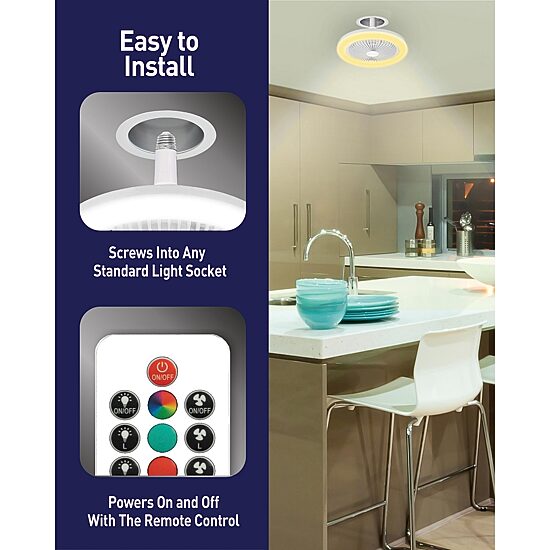 Bell + Howell Socket Air Infoor White With Remote Control And Rgb Colors Ceiling Fan