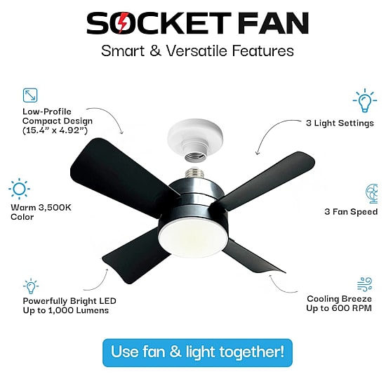 Bell + Howell Socket With Warm Lighting And Remote Control Ceiling Fan