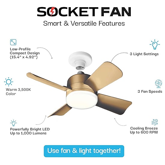 Bell + Howell Socket With Warm Lighting And Remote Control 1000 Lumens Ceiling Fan