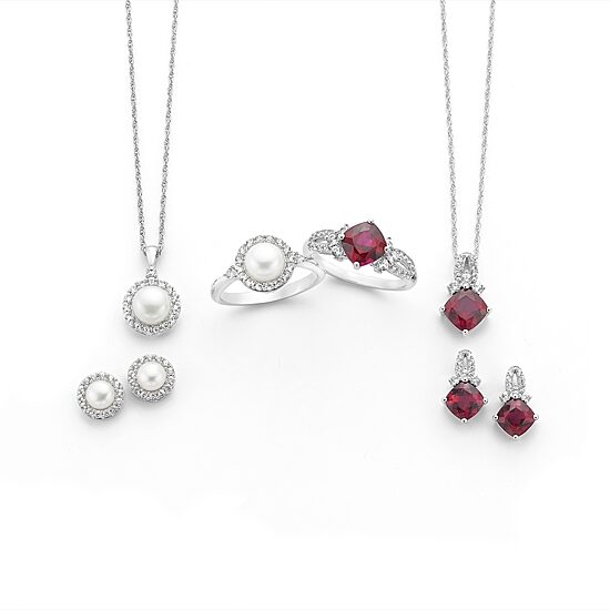 Lab Created Red Ruby Sterling Silver 13.5mm Diamond Stud Earrings