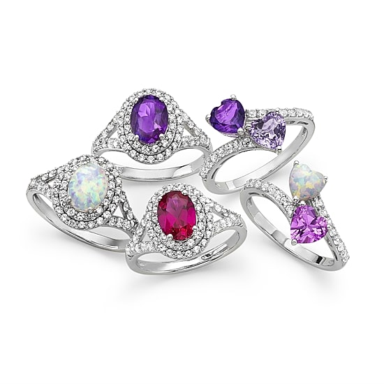 Genuine Amethyst & Lab-Created White Sapphire Double Heart Bypass Ring in Sterling Silver