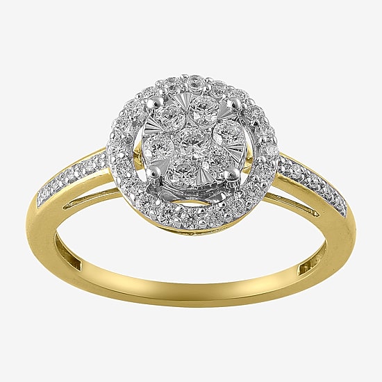 Womens 1/2 CT. T.W. Natural White Diamond 14K Gold Round Halo Cocktail Ring