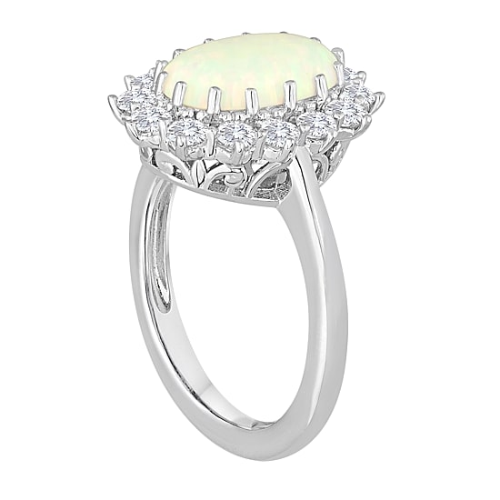 Womens Lab Created White Opal Sterling Silver Cocktail Ring