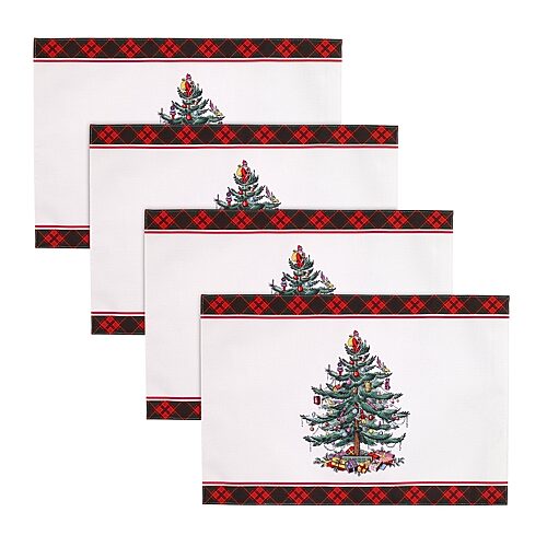 Spode Christmas Tree Tartan Multicolored Placemats, Set of 4 - Multicolor