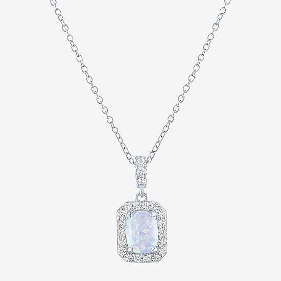 Yes Womens Lab Created White Opal Sterling Silver 18 Inch Pendant Necklace