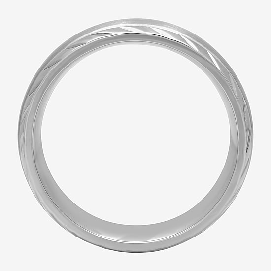 Stainless Steel Diamond-Cut Ring - Mens Band