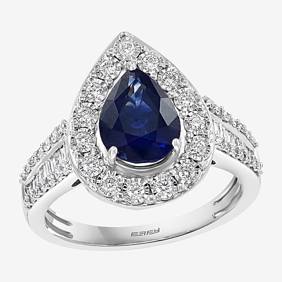 Effy Final Call Womens 1/2 CT. T.W. Diamond & Genuine Blue Sapphire 14K White Gold Pear Halo Cocktail Ring