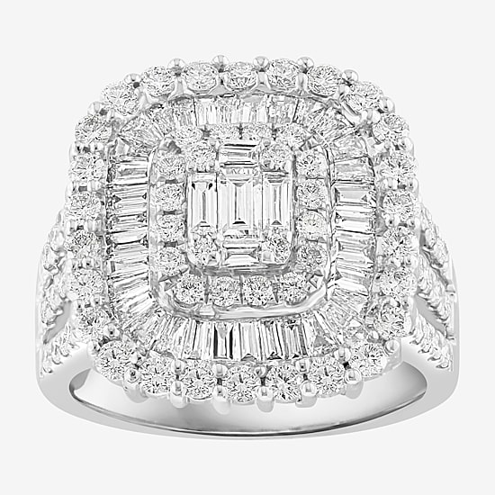 Effy Final Call Womens 2 CT. T.W. Natural White Diamond 14K Gold Cushion Halo Cocktail Ring