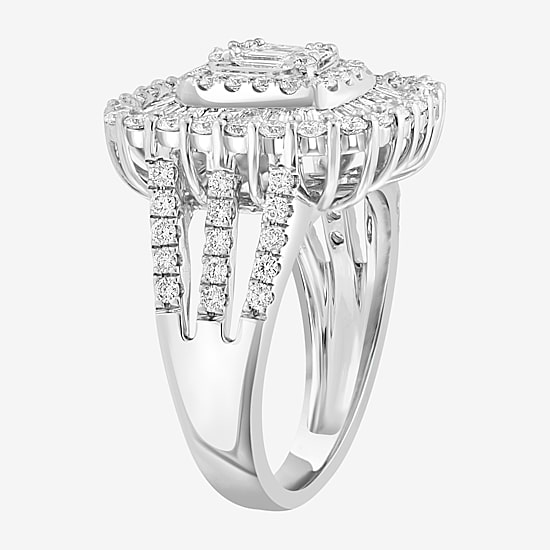 Effy Final Call Womens 2 CT. T.W. Natural White Diamond 14K Gold Cushion Halo Cocktail Ring