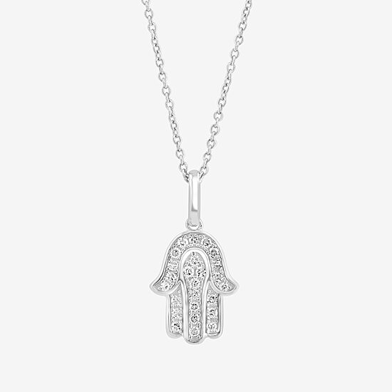 Effy Final Call Womens 1/8 CT. T.W. Natural White Diamond Sterling Silver Hamsa 18 Inch Pendant Necklace