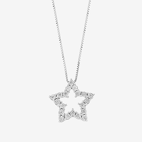 Effy Final Call Womens 1/4 CT. T.W. Natural White Diamond Sterling Silver Star 18 Inch Pendant Necklace