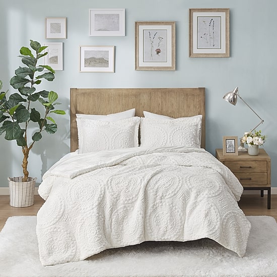 Madison Park Nova Embroidered Medallion Faux Fur Ultra Plush Comforter Set