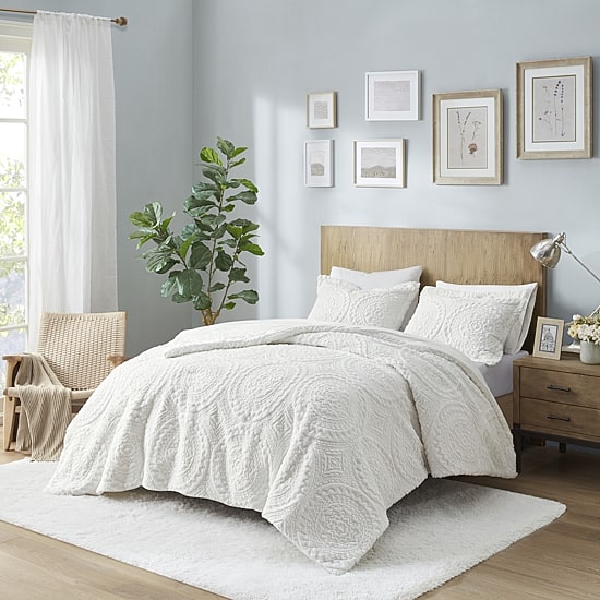 Madison Park Nova Embroidered Medallion Faux Fur Ultra Plush Comforter Set