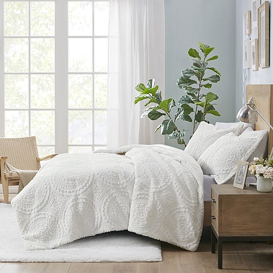 Madison Park Nova Embroidered Medallion Faux Fur Ultra Plush Comforter Set