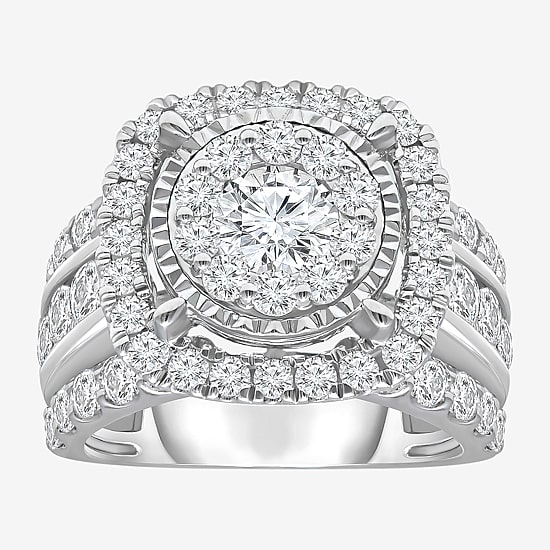(I / I1) Womens 4 CT. T.W. Lab Grown White Diamond 10K or 14K White Gold Cushion Halo Engagement Ring