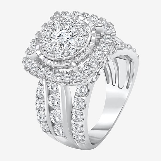 (I / I1) Womens 4 CT. T.W. Lab Grown White Diamond 10K or 14K White Gold Cushion Halo Engagement Ring