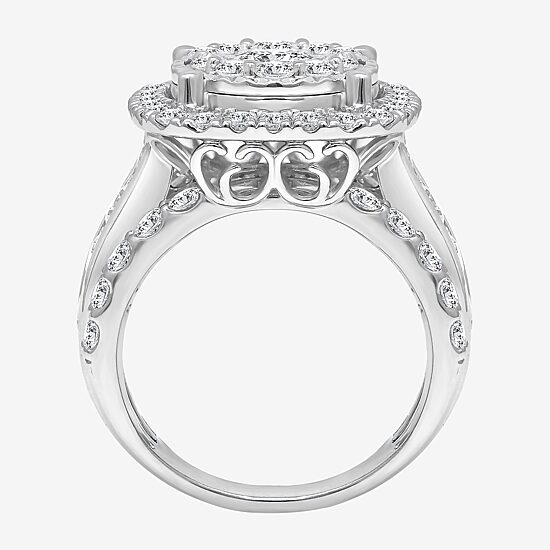 (I / I1) Womens 4 CT. T.W. Lab Grown White Diamond 10K or 14K White Gold Cushion Halo Engagement Ring