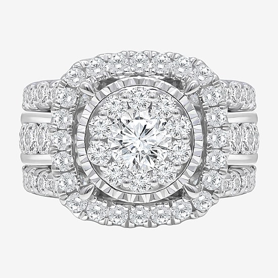 (I / I1) Womens 4 CT. T.W. Lab Grown White Diamond 10K or 14K White Gold Cushion Halo Engagement Ring