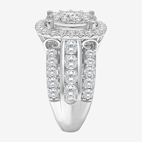 (I / I1) Womens 4 CT. T.W. Lab Grown White Diamond 10K or 14K White Gold Cushion Halo Engagement Ring