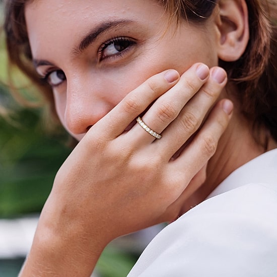 Womens Lab Created White Sapphire 18K Gold Over Silver Eternity Stackable Ring