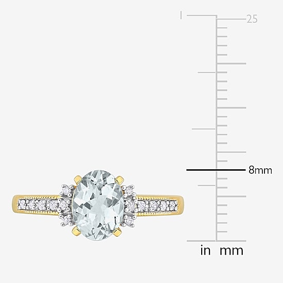 Womens Diamond Accent Genuine Blue Aquamarine 18K Gold Over Silver Oval Cocktail Ring