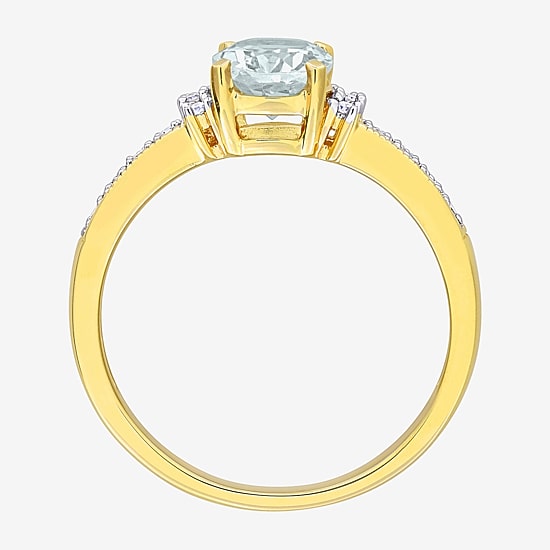 Womens Diamond Accent Genuine Blue Aquamarine 18K Gold Over Silver Oval Cocktail Ring