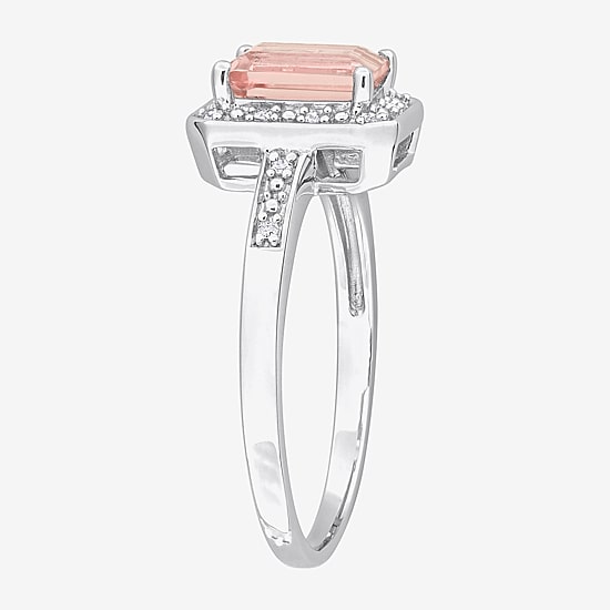 Womens Diamond Accent Genuine Pink Morganite Sterling Silver Halo Cocktail Ring