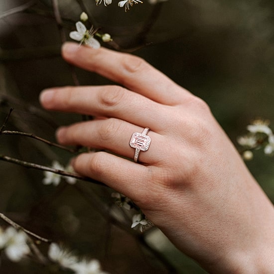 Womens Diamond Accent Genuine Pink Morganite Sterling Silver Halo Cocktail Ring