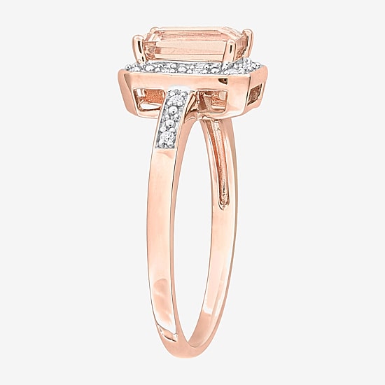 Womens Diamond Accent Genuine Pink Morganite 18K Rose Gold Over Silver Halo Cocktail Ring
