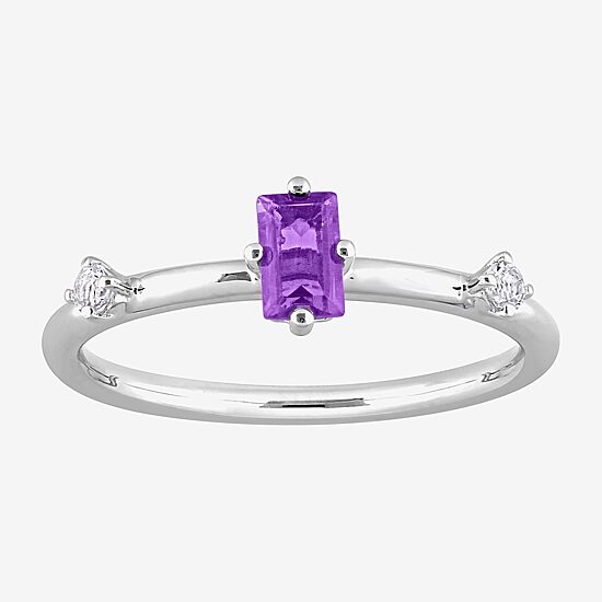 Womens Genuine Purple Amethyst Sterling Silver Stackable Ring