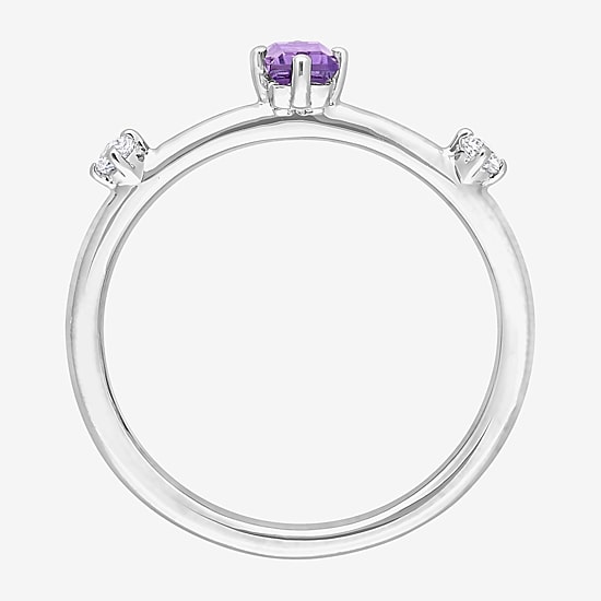 Womens Genuine Purple Amethyst Sterling Silver Stackable Ring