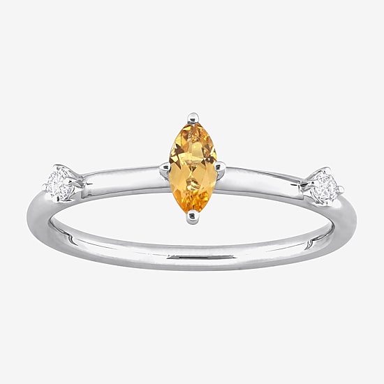 Womens Genuine Yellow Citrine Sterling Silver Marquise Stackable Ring