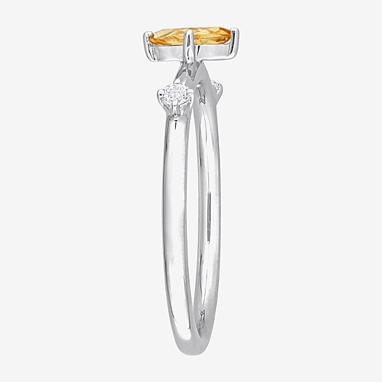 Womens Genuine Yellow Citrine Sterling Silver Marquise Stackable Ring