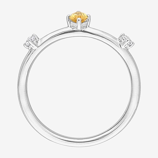 Womens Genuine Yellow Citrine Sterling Silver Marquise Stackable Ring