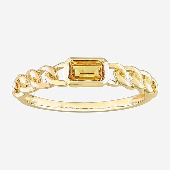 Womens Genuine Yellow Citrine 10K Gold Stackable Ring