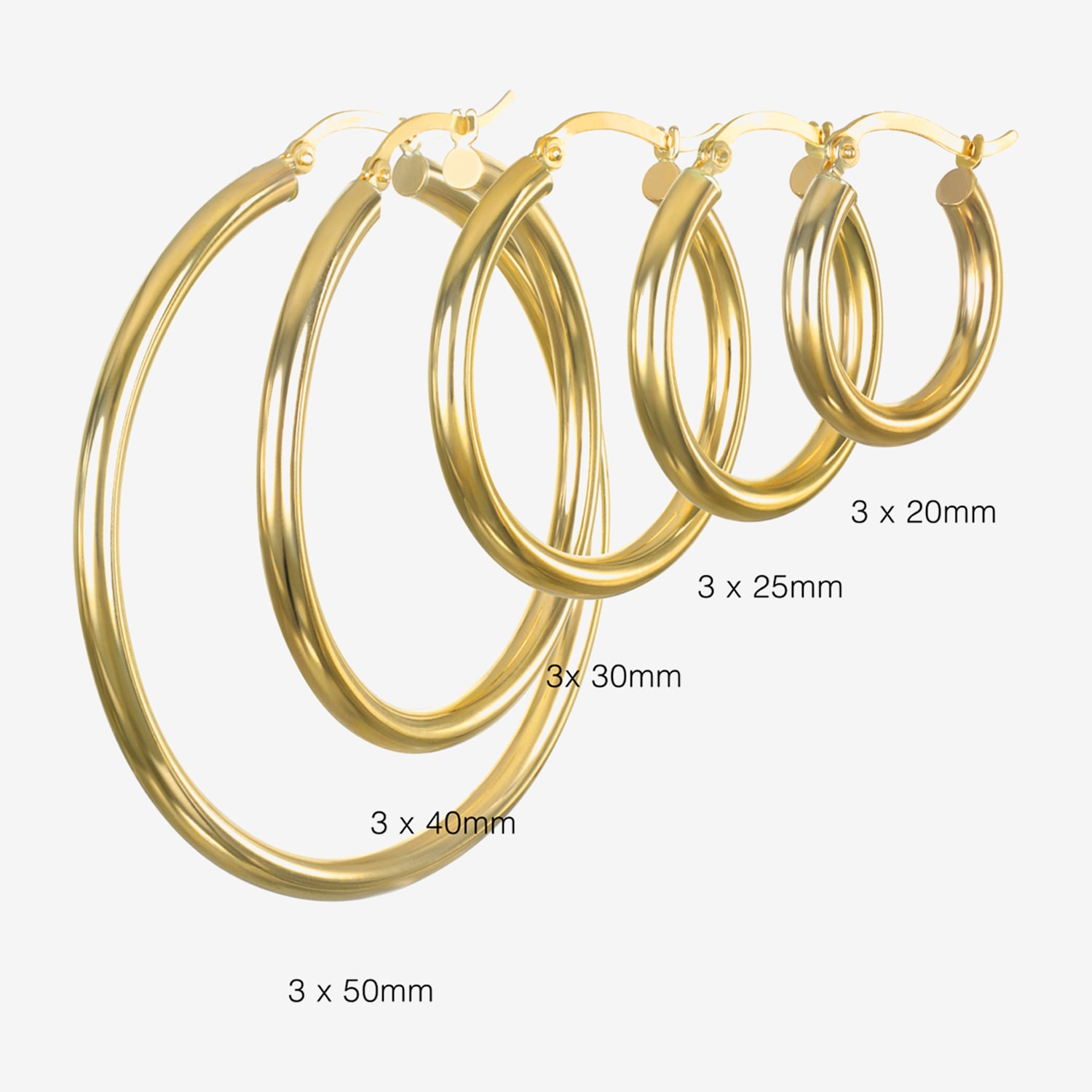 14K Gold 20mm - 50mm Hoop Earrings