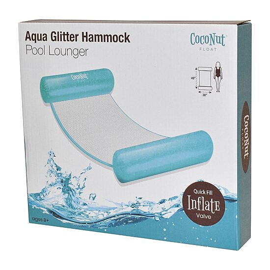 Coconut Float Aqua Glitter Hammock Lounger Pool Float