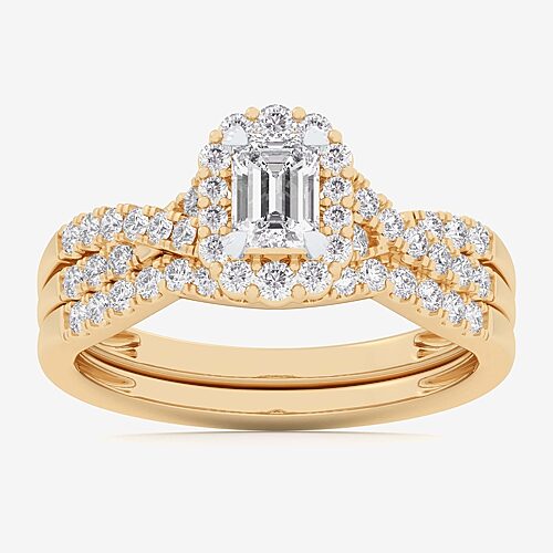 Signature By Modern Bride (G-H / Si1-Si2) Womens 7/8 CT. T.W. Lab Grown White Diamond 10K Gold Side Stone Halo Bridal Set, 9, Yellow