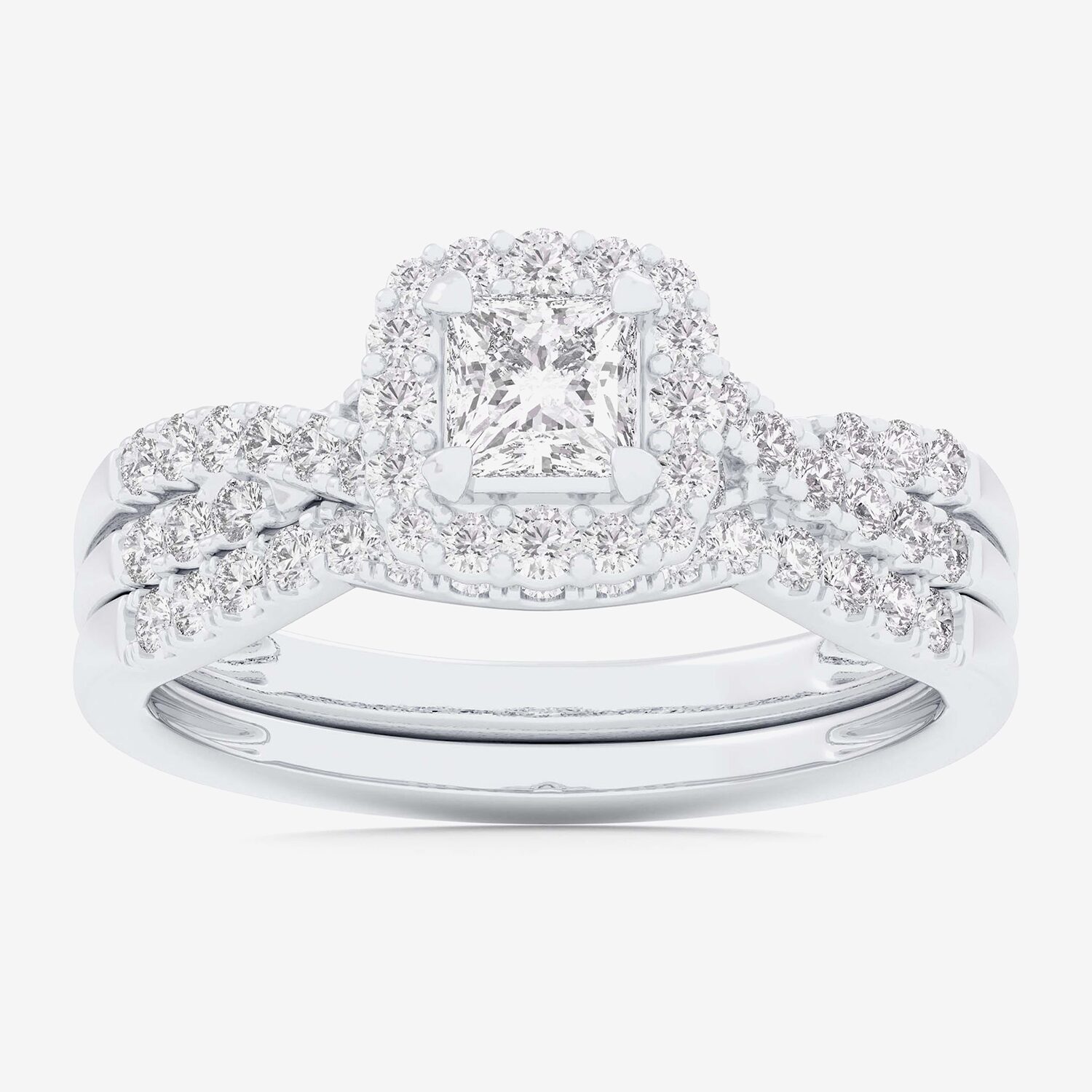 Signature By Modern Bride (G-H / Si1-Si2) Womens 7/8 CT. T.W. Lab Grown White Diamond 10K Gold Cushion Side Stone Halo Bridal Set