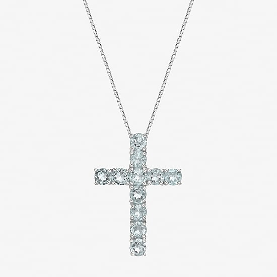 Womens Gemstone Sterling Silver Cross Pendant Necklace